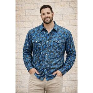 Ace Of Diamond Abstract Print Plus XXXL Mens Blue Marble Pearl Snap Western RR39